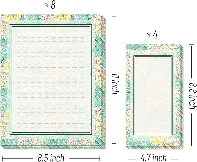 72 Pieces Stationery Set (48 Sheets paper & 24 Pcs Envelopes) 8.5 x 11 In, Vintage Morris Floral Thick Writing Stationary, Both Sides Lined, Girls Kids Birthday Party Invitations Gift Love Letter