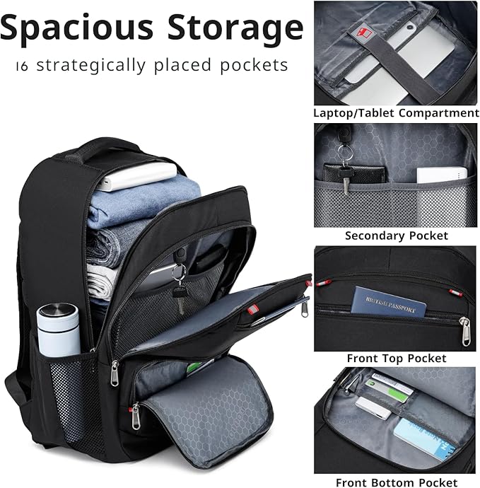 Laptop Backpack for Men & Women - Anti Theft Water Resistant Travel & College Backpack Fits 17 Inch Laptop & Notebook - 35L Black
