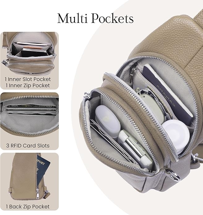 befen Genuine Leather Small Sling Bag for Women Anti-Theft Crossbody Chest Bags Fanny Packs for Travel with RFID Card Slots