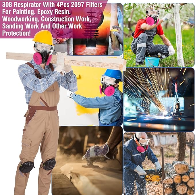 Respirator Mask, Reusable Face Respirators with Filters, Gas Masks Against Chemicals/Organic Vapor/Formaldehyde