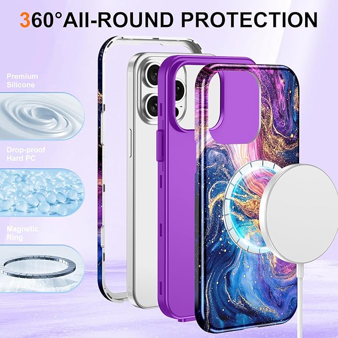 Btscase for iPhone 15 Pro Max Case [Compatible with Magsafe] [Military-Grade Drop Protection] Slim Anti-Scratch Smooth Touch TPU Bumper Shockproof Magnetic Phone Case for Women Girls Men, Purple