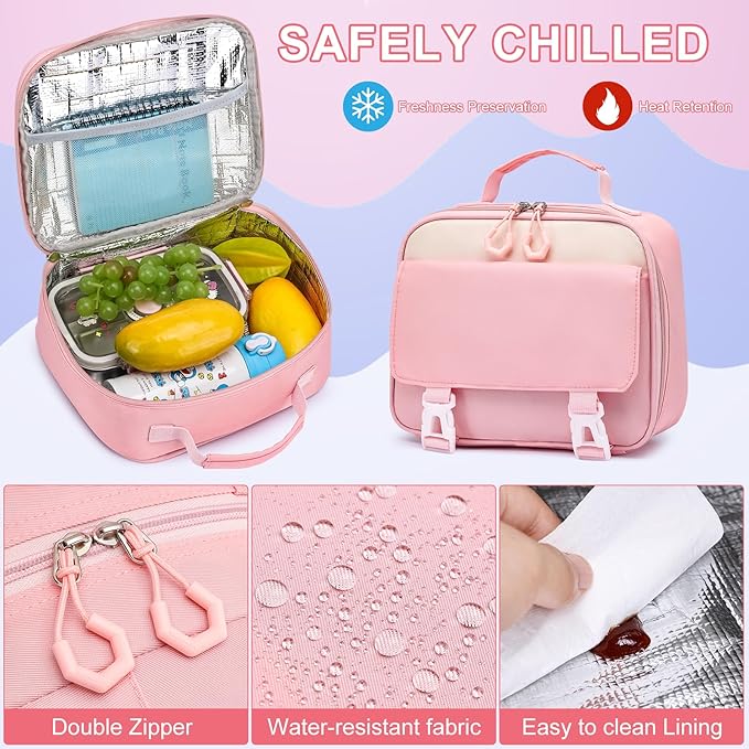 MOMUVO School Backpack Set for Girls,3pcs Bookbag with Lunch Box Pencil Case Kids School Bag Set