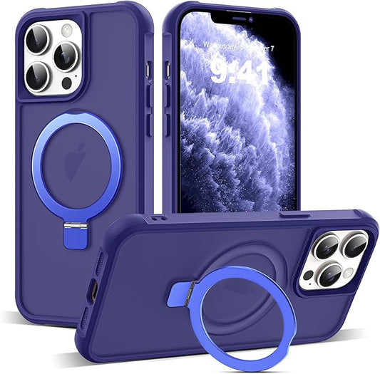 Compatible with iPhone 11 Pro Max Case with Invisible Magnetic O-Ring Stand Military-Grade Translucent Case for iPhone 11 ProMax 6.5" [Compatible with Mag-Safe][Great Grip Feeling], Navy