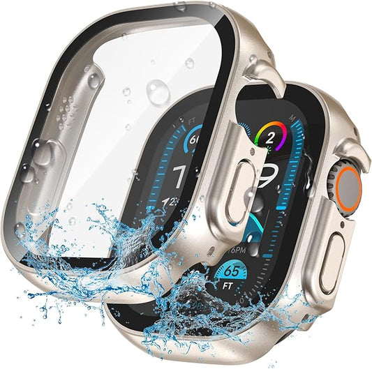 2 in 1 Waterproof Case for Apple Watch Screen Protector Ultra 1/2 Ultra 3(2025) 49mm with Tempered Glass [Overal Protective] Ultra-Thin PC Bumper Cover Compatible iWatch Accessories
