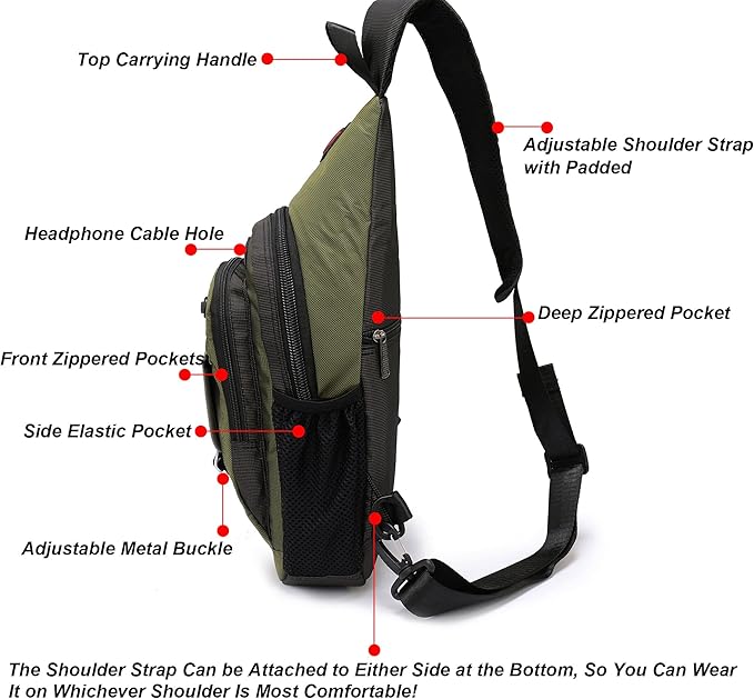 NICGID Sling Bag Chest Shoulder Backpack Crossbody Bags for Tablet Laptop Outdoor Hiking Men Women