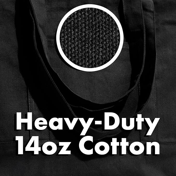 Carrywell |Not Made in China| 3 Pack Cotton Tote Bags, Reusable Grocery Shopping Bag with Zipper Closure and Front Pocket, Heavy Duty Organic Cloth w/Handles