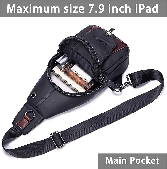 LUKZIJAES Genuine Leather Sling Bag for Men Vintage Crossbody Bag Men Chest Pack Mens Cross Shoulder Bags Hiking Daypacks Travel Backpack (#2-Black)