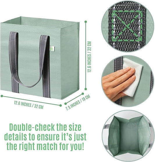 VENO 2-4 Pack Reusable Grocery shopping Bags, Small Tote Bag w/Handle Hard Bottom, Heavy Duty, Foldable Carrier