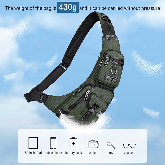 WITZMAN Sling Bag for Men Crossbody Bags Travel Slim Chest Bag One Strap Lightweight Casual Daypack