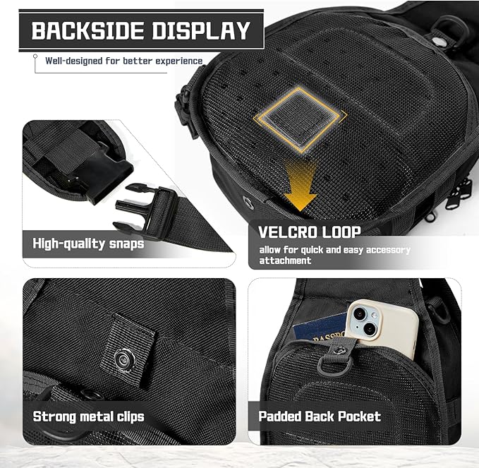 Small Black Sling Bag Backpack for Men, Waterproof Military Crossbody Bags Shoulder Backpack, Crossbody Concealed Carry Bag Chest Pack for Hiking Range Gym Outdoor Sports Every Day Carry