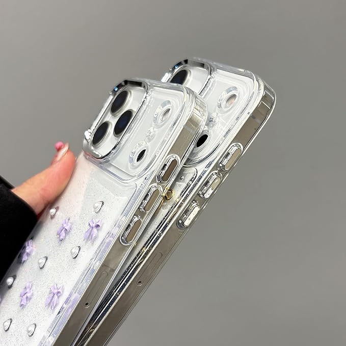 EYZUTAK Case for iPhone 17 Pro Max, Bling Glitter 3D Bowknot Phone Case Cute Sparkly Crystal Clear Bow Aesthetic Cover Slim Soft Durable TPU Transparent Protective Cover for Women Girl-Purple Bow