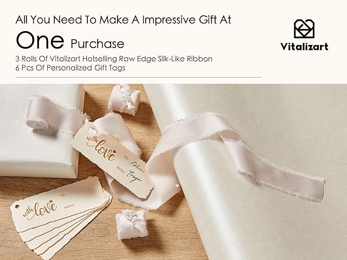 Vitalizart White Wrapping Paper Set 30" Pearly-Lustre With Silk Like Satin Ribbon & Gift Tags Recyclable Eco-Friendly Christmas Gift Wrapping Birthday Baby Shower Wedding Handmade Crafts 197"(16.4 Ft)