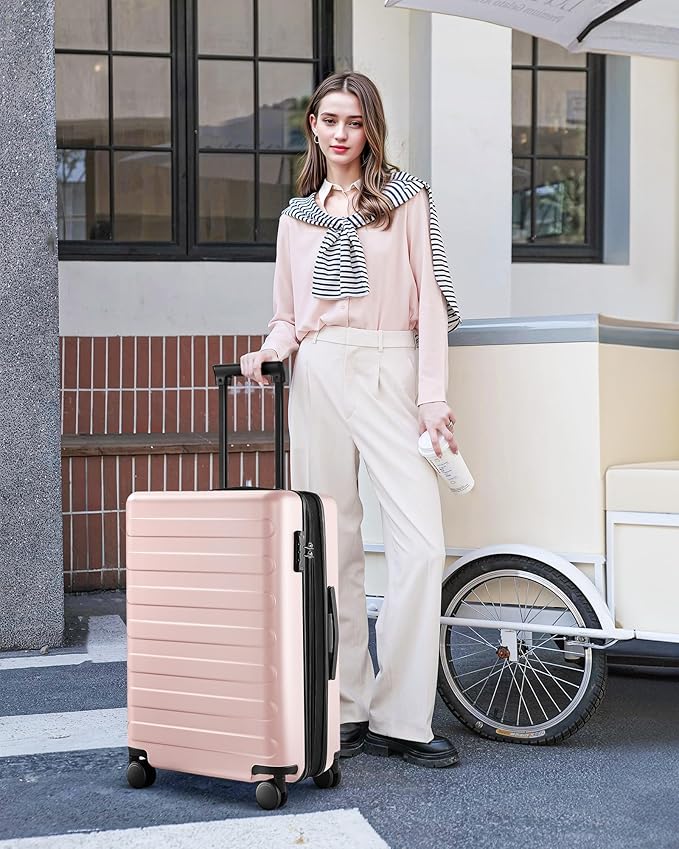 NINETYGO Medium Checked Luggage 24 Inch, Checking In Luggage with Smooth Spinner Wheels, Expandable, Hard Shell PC Suitcase, Lightweight Travel Luggage, TSA Approved (Pink, Rhine Max)
