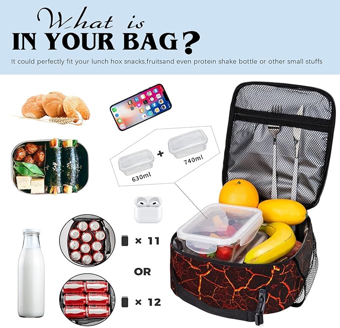 Video Game Lunch Box Skull Fire Cooler Insulated Reusable Portable Box Waterproof Leakproof Lunchbox for Boys Girls Kids Picnic Hiking Beach Travel Office