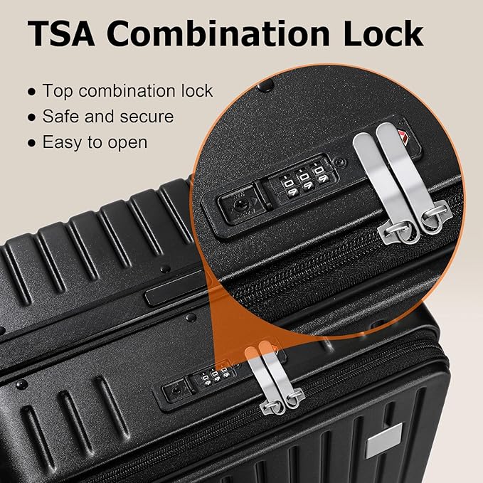 Joyway Hardshell 24 inch luggage with spinner wheels, Lightweight Hardside large checked withTSA Lock (Black, Checked Luggage-24 Inch)