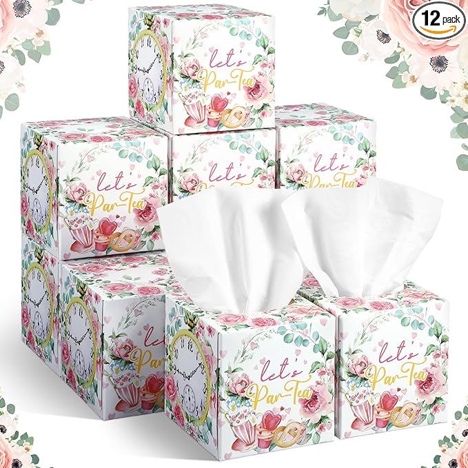 12 Pack Summer Watercolor Roses Floral Facial Tissues Cube Boxes 600 Sheets 3 Ply Small Flower Square Face Tissues Bulk for Summer Car Bedroom Supplies