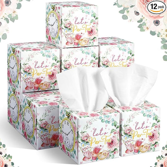 12 Pack Summer Watercolor Roses Floral Facial Tissues Cube Boxes 600 Sheets 3 Ply Small Flower Square Face Tissues Bulk for Summer Car Bedroom Supplies