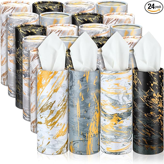 Thenshop 24 Pack 7.1x2.7" Car Tissues Cylinder with 7.1x5.9" Napkin 3 Ply Facial Tissues Bulk Round Boxes Paper Tubes Decorative Container for Car Cup Holder Home Travel Everyday Refill