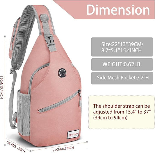 ZOMAKE Sling Bag,Small Crossbody Sling Backpack,Water Resistant Shoulder Daypack for Travel,Anti Thief Chest Bag for Hiking(Pink(New))