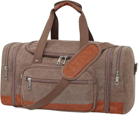 Men'S Duffle Bag For Travel, Expandable Canvas Duffel Bags Overnight Weekend Gym Carry On Luggage Bag For Men(Coffee)