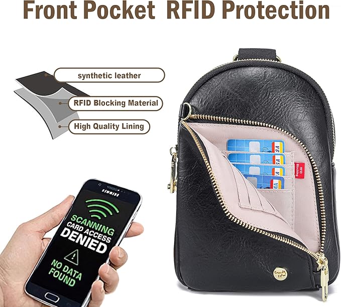 INICAT RFID Blocking Sling Bag Leather Crossbody Bags for Women Fanny Pack Cross Body for Woman Chest Bag for Travel 1.9L