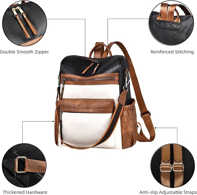 Dora & Liz Womens Backpack Purse Leather Fashion Travel Backpack Purse for Women Designer Ladies Shoulder Bags with Wristlet