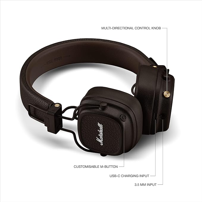 Marshall Major V On-Ear Wireless Bluetooth Headphones - Brown