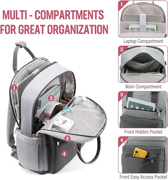 LOVEVOOK Laptop Backpack for Women 15.6 Inch Laptop Bag with USB Port, Fashion Waterproof Backpacks Teacher Nurse Stylish Travel Bags Vintage Daypacks Bookbag for College School Work