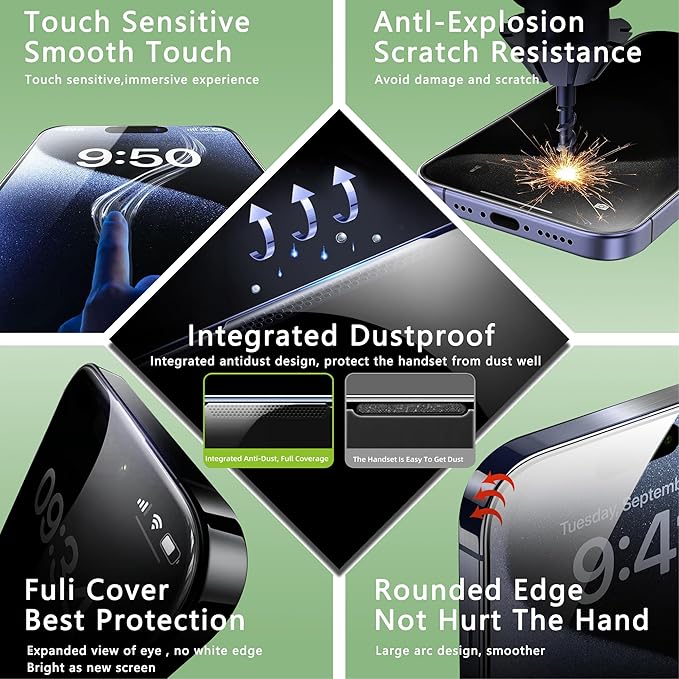 2 Pack Privacy Screen Protector for iPhone 11 Pro Max and iPhon Xs Max 6.5-Inch Auto Dust Removal, No Bubbles,Anti-Spy Tempered Glass Film, Easy Installation