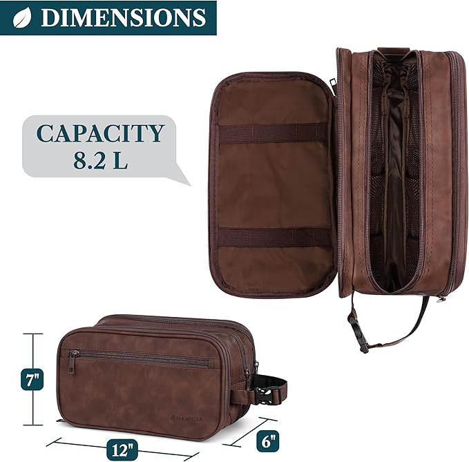 PAVILIA Toiletry Bag for Men, Travel Pouch Essentials Shaving Dopp Kit, Travel Bag Toiletries Organizer Case, Cosmetic Make Up Accessory, Water Resistant