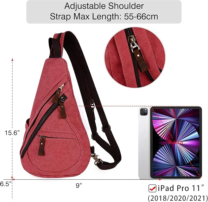 HuxFam Sling Bag for Women Men Crossbody Backpack Canvas Convertible Chest Bags Outdoor Travel Hiking Cycling Shoulder Daypack,Red