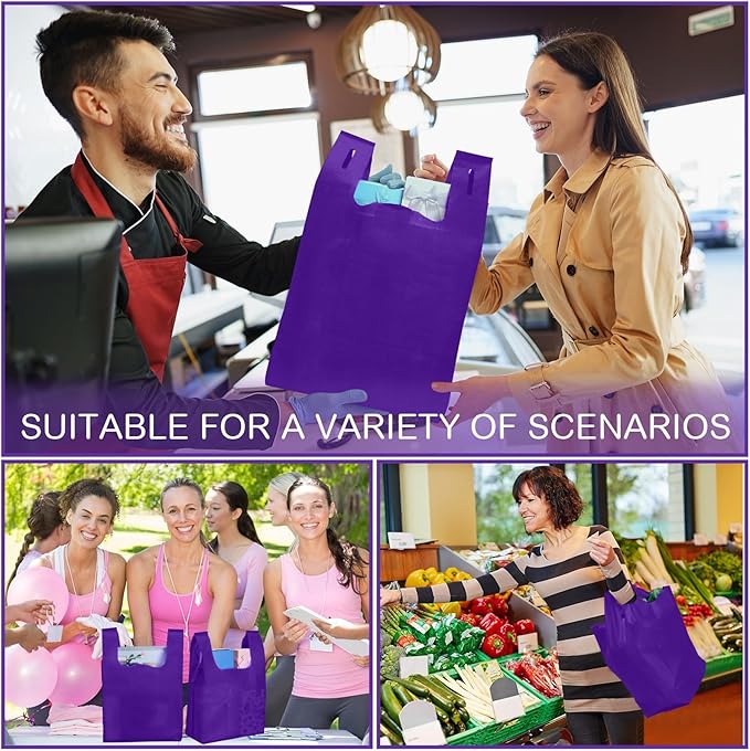 Windyun Large Grocery T-shirt Bags Bulk Reusable Non Woven Shopping Bag Foldable Gift Tote with Handle, 21x11x6 Inch