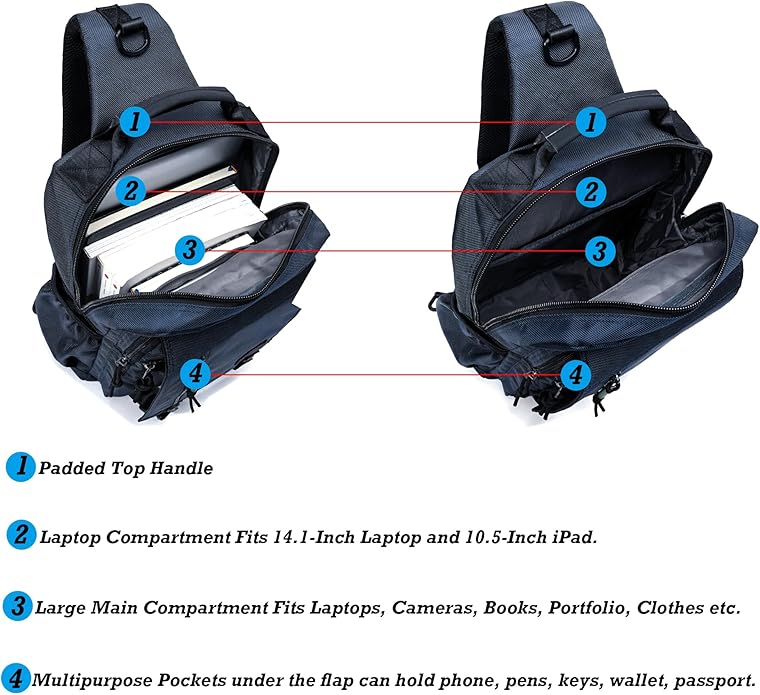 NICGID Sling Bags Chest Shoulder Backpacks, 12.5'' 13.3'' 14.1'' 15.6''Laptop Backpack Crossbody Messenger Bag Travel Outdoor