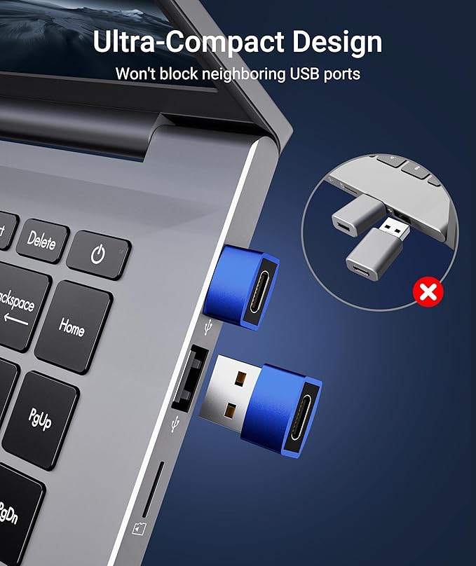 Syntech USB C Female to USB A Male Adapter 3 Pack, Type C Charger Cable Power Adapter Compatible with iPad Air 7, iPhone 17/16/15/14/13 Pro Max, Apple Watch Series 10/9/8, Samsung Galaxy S20 etc, Blue