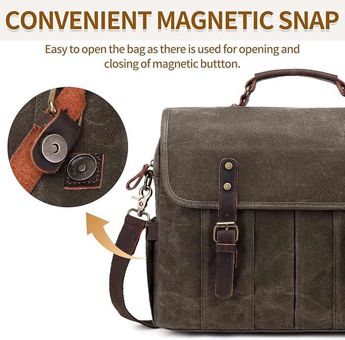 Messenger Bag for Men 15.6 Inch Vintage Canvas Genuine Leather Briefcase for Men Laptop Bag Satchel Shoulder Bag