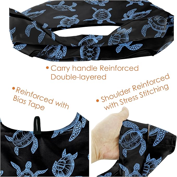 BeeGreen Sea Turtle Lovers Gifts for Women Ocean Animals Reusable Grocery Bags Shopping Bags Bulk 6 Pack 50LBS X-Large Shells Seal Mermaid Scale Whale