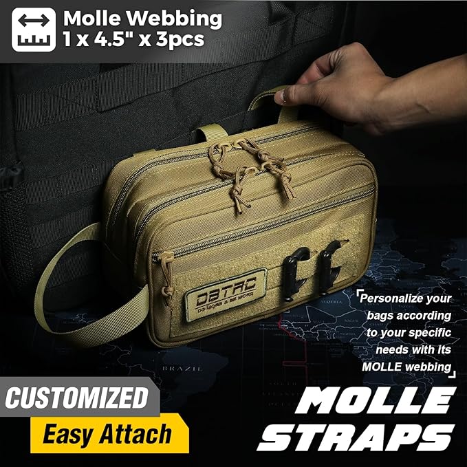 DBTAC Tactical Toiletry Bag for Men | Dry Wet Separate Hygiene Bag Compact Dopp Kit Mens Shaving Kit Travel shower Bag (Tan)