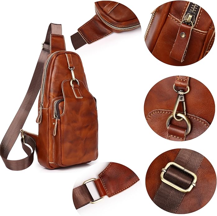 Genuine Leather Sling Bag for Men Women Backpack Chest Shoulder Satchel Crossbody Bags Casual Outdoor Daypack