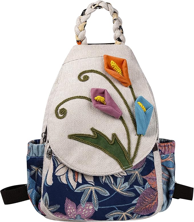 HUANGGUOSHU Bohemian Knit Backpack - Handcrafted, Multi-Pocket, Secure Zipper Pockets Pocket - Ideal Gift for Girls, Moms, and Students - Travel Essential for Fashionable Women-Flower Backpack