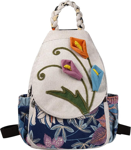 HUANGGUOSHU Bohemian Knit Backpack - Handcrafted, Multi-Pocket, Secure Zipper Pockets Pocket - Ideal Gift for Girls, Moms, and Students - Travel Essential for Fashionable Women-Flower Backpack