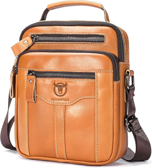 Leather Crossbody Bags for Men Casual Shoulder Bag Travel Messenger Bag Vintage Handbag Multi Pocket Satchel