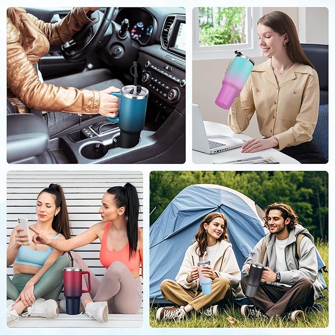 BENZZO 40 oz Tumbler with Handle and Straw Lid Travel Mugs Insulated for Hot and Cold Water Bottle Stainless Steel Coffee Cups