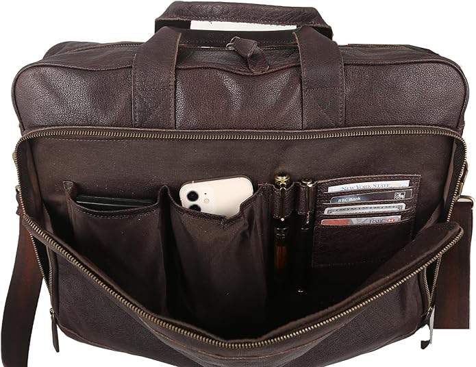 KomalC 16 Inch Leather briefcases Laptop Messenger Bags for Men and Women Best Office Satchel Bag