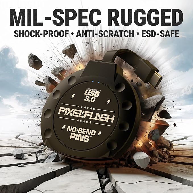 PixelFlash CF Card Reader USB C (Black) - Compact Flash Memory Card Reader with Cabled Type-C USB 3.1, 5GB/s File Transfer, No-Bend Pins Technology, Supports UDMA-7, Anti-Slip & Anti-Scratch Exterior