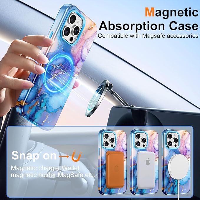 Btscase for iPhone 15 Pro Max Case [Compatible with Magsafe] [Military-Grade Drop Protection] Slim Anti-Scratch Smooth Touch TPU Bumper Shockproof Magnetic Phone Case for Women Girls Men, Blue