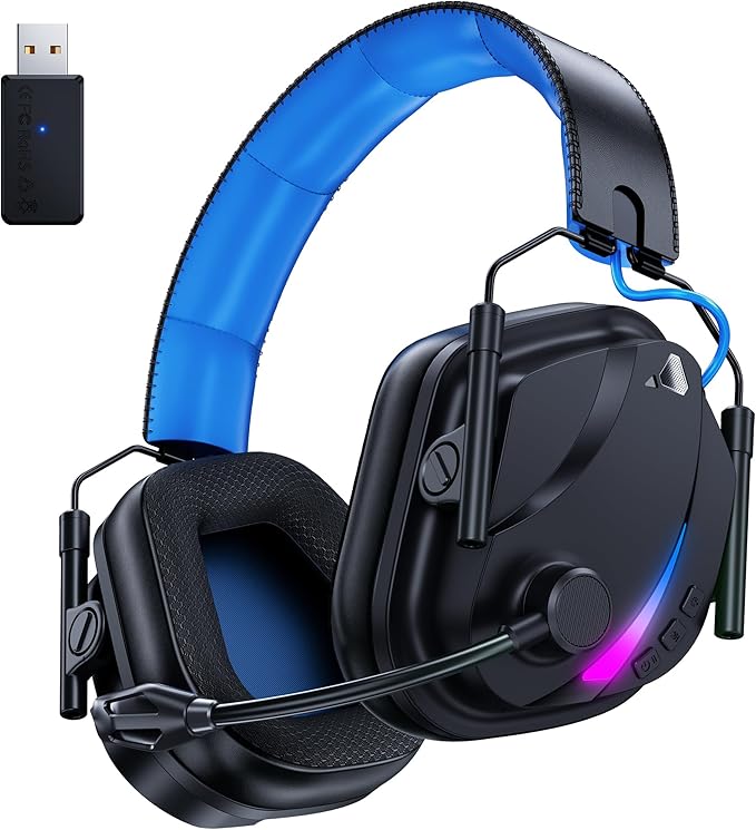 HW12 Wireless Gaming Headset for PC, PS5, PS4, Switch, Mac, 2.4GHz Bluetooth Over Ear The Headphones with Noise Cancelling Mic, Stereo Sound, LED Light, 50H Battery Headsets for Gamers