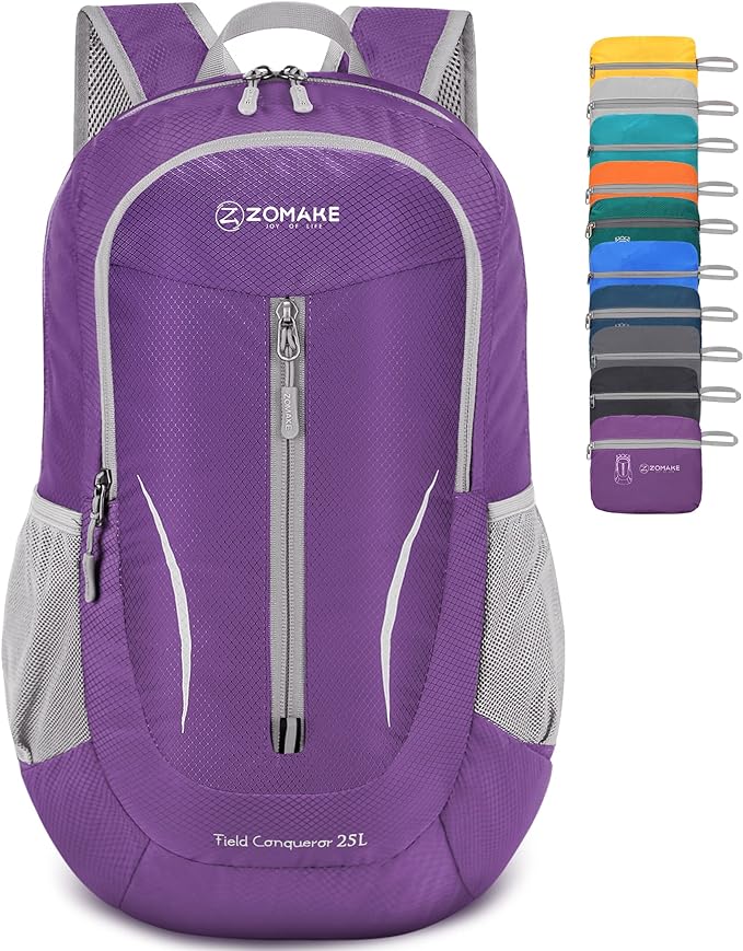 ZOMAKE Ultra Lightweight Packable Backpack 25L, Foldable Hiking Backpacks Water Resistant Small Folding Daypack for Travel(Purple)