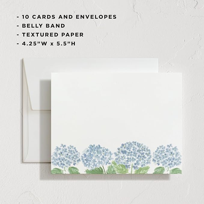 Minted Hydrangea Love Stationery Cards, 10 Count, Blank Cards and Envelopes For Thank You Notes, Invitations & Handwritten Messages, Note Cards & Stationery Set, Gifts for Women, Blue Color Theme