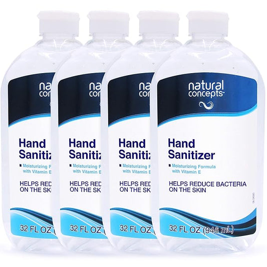 | Hand Sanitizer Gel, 32-oz Bottle, 4-Pack (128oz Bulk Pack), with Vitamin E, 65% Ethyl Alcohol | Made in Canada