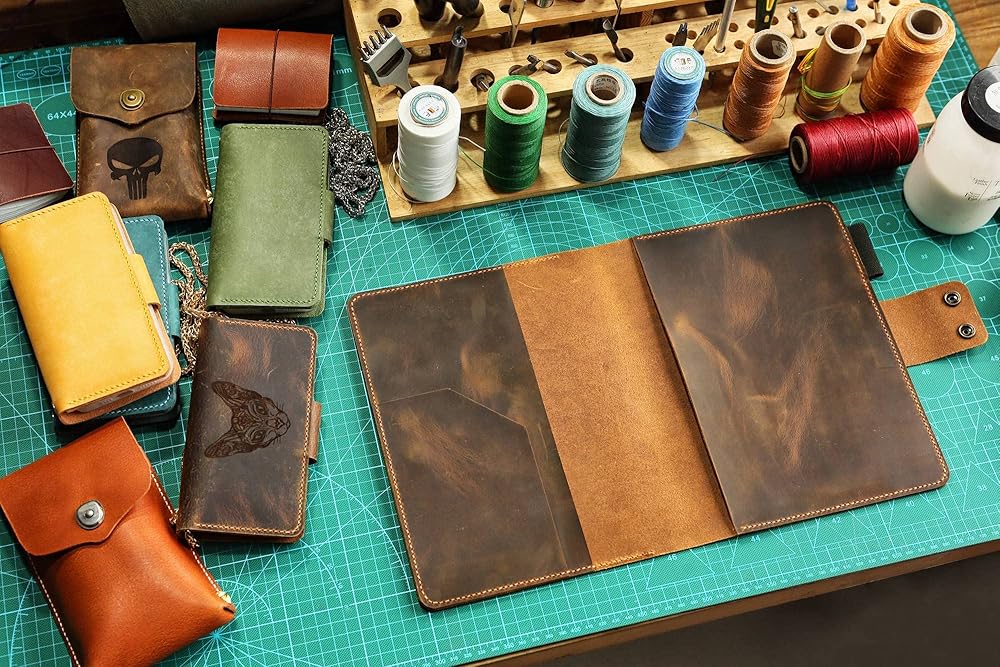 Leather composition notebook book cover case/vintage rustic leather cover portfolio for composition notebook